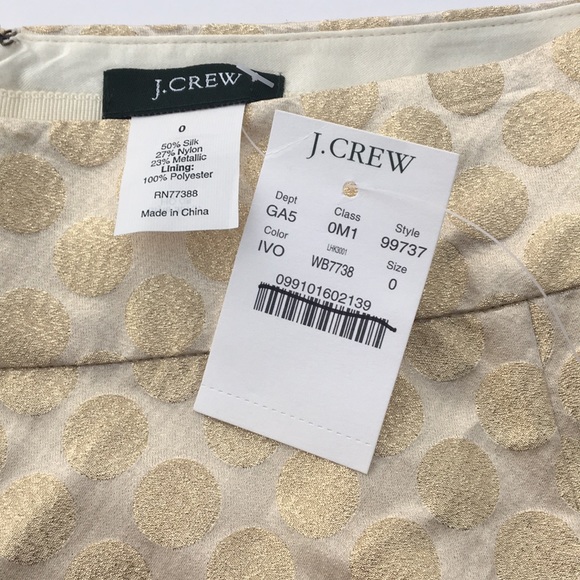 J Crew Silk Metallic Gold Dot Pencil Skirt NWT - Picture 2 of 4